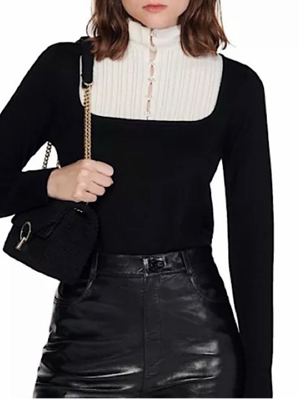 Sandro 2-In-1 effect Leny embellished-buttoned wool-blend jumper size S